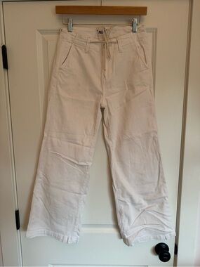 PAIGE Cream Wide-Leg Drawstring Jeans